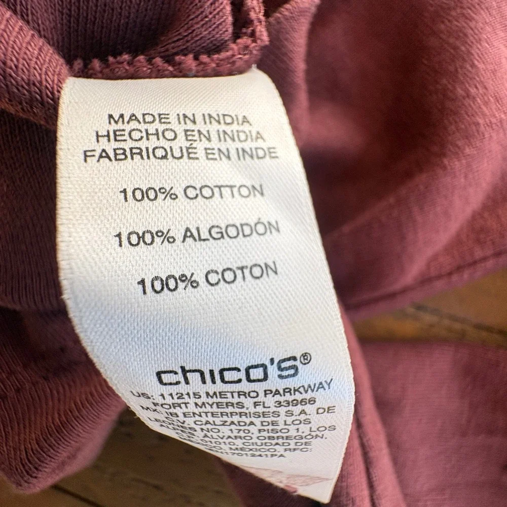 CHICOS Size 0/Womens S Plum Burgundy 100% Cotton Long Sleeve Crew Neck T-Shirt
